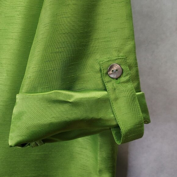 Caroline Rose Blouse Women M Iridescent Green Lagenlook Collared Roll-tab Sleeve - Picture 4 of 10